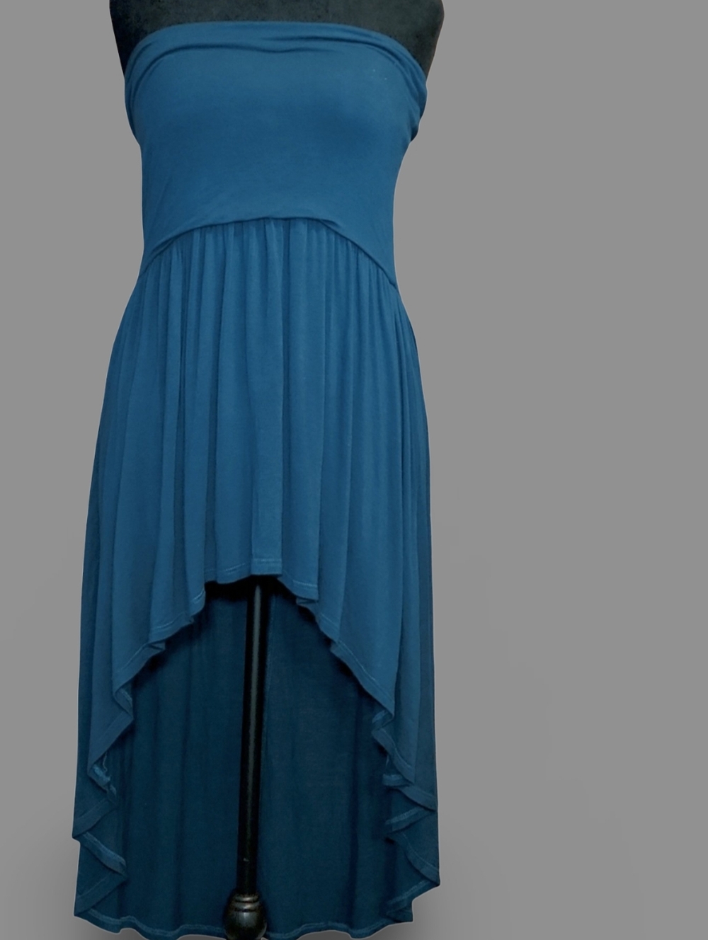 YummyPlus Strapless Hi-Low Teal Dress 2X Plus Knit Pleated Rayon Spandex